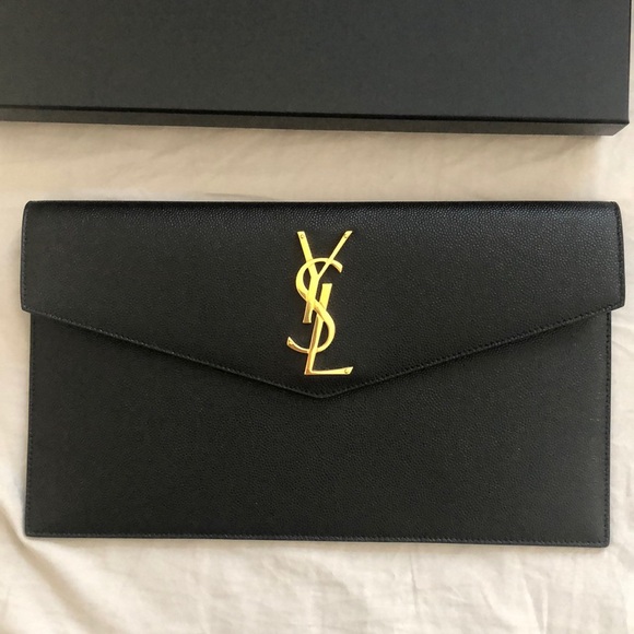 SOLD YSL Uptown Pouch pebbled leather black with gold hardware - Picture 1 of 7